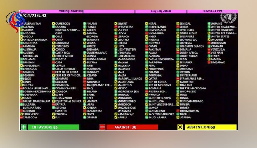 98 کشور جهان با قطعنامه حقوق بشری علیه ایران موافقت نکردند