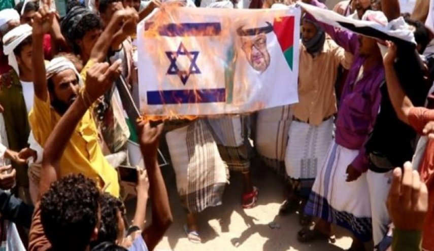 آتش زدن عکس بن زاید در تظاهرات همبستگی با فلسطین در جنوب یمن
