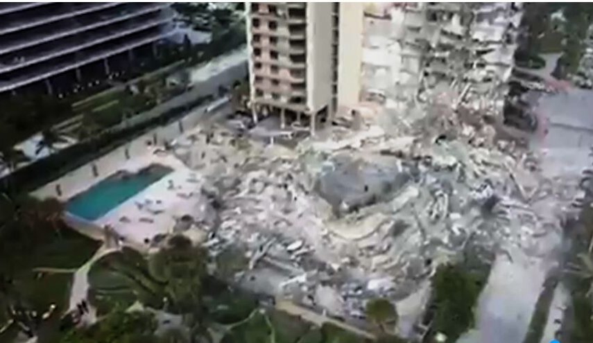 ریزش برج مسکونی در فلوریدای آمریکا؛ یک کشته و ۹۹ نفر مفقود