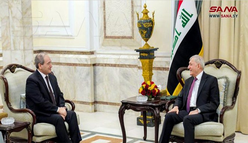 تأکید رئیس جمهور عراق بر اهمیت همکاری و رایزنی با سوریه در دیدار با فیصل مقداد+عکس