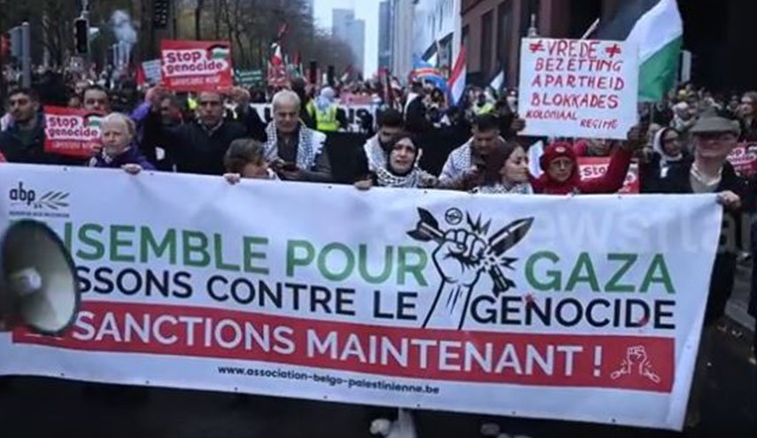 مظاهرة حاشدة في بروكسل تطالب بحصار عسكري شامل على 