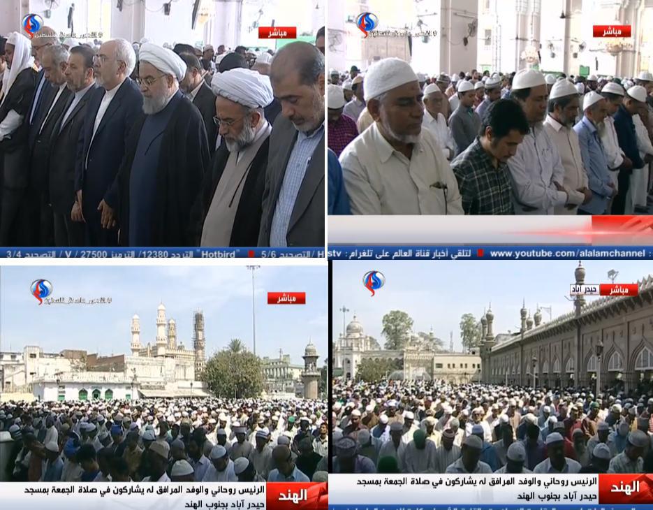 روحانی در نماز جمعه حیدرآباد / استقبال گرم نمازگزاران از حضور رئیس جمهوری ایران