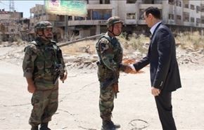 فیلم؛ حضور بشار اسد در جمع نیروهای ارتش سوریه