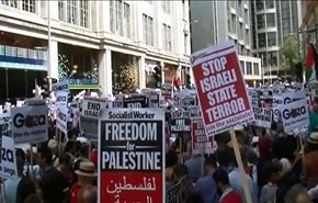 تظاهرة في لندن تنديدا بالعدوان على غزة والدعم البريطاني للاحتلال