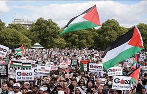 مسيرة تضامنية بلندن تندد بالاعلام البريطاني الداعم للجرائم الاسرائيلية