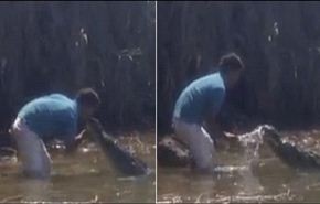 فيديو: يخاطر بحياته ليقبل تمساحا