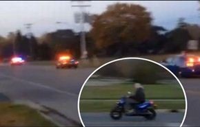 فيديو...11 سيارة شرطة تطارد دراجة نارية