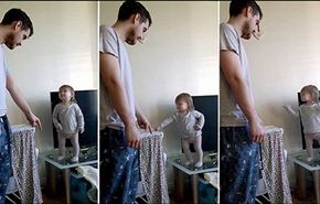 فيديو طريف لطفلة ذات 15 شهرا تناقش والدها بحدية