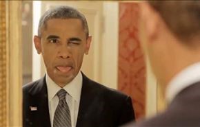 شکلک درآوردن اوباما دربرابر آینه+ویدئو
