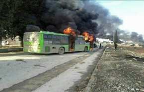 تروریست‎ها اتوبوس‌های «فوعه» و «کفریا» را آتش زدند (ویدیو)