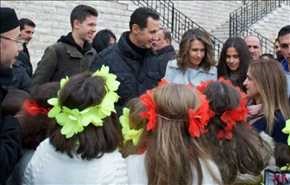 شاهد .. الرئيس الأسد وزوجته وأولاده في زيارة لميتم الأطفال بصيدنايا
