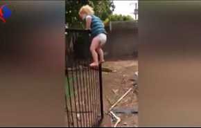 بالفيديو.. طفل صغير يتسلق  سورا حدیدیا في 20 ثانية