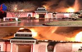 بالفيديو؛ حريق يدمر مسجدا في  