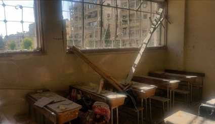 بالصور: استشهاد 7 أطفال في قصف المسلحين لمدرسة غرب حلب