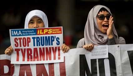 تظاهرات مسلمانان هنگ کنگی مقابل کنسولگری آمریکا | تصاویر