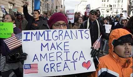 US Immigrants Demonstrate Against Donald Trump's Immigration Policies