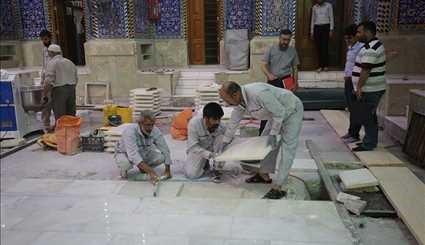 إكساء أرضية صحن مرقد الإمام الحسين ( ع ) بافخر انواع المرمر