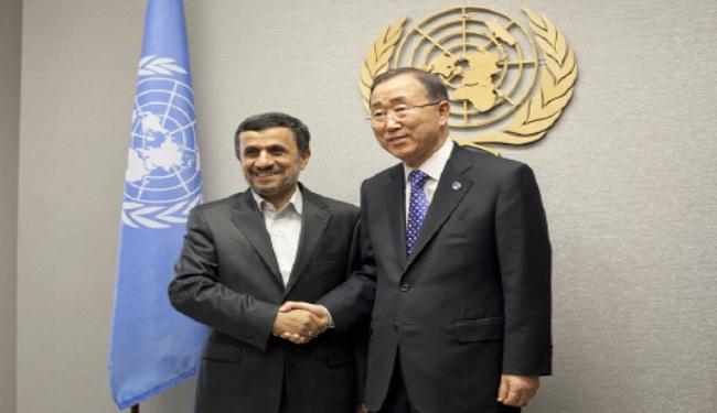 احمدي نجاد يلتقي بان كي مون في نيويورك