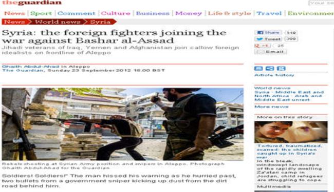 غارديان: مسلحون اجانب يشاركون في الحرب على سوريا