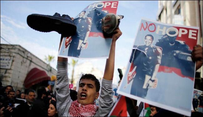 احتجاجات الفلسطينيين على زيارة اوباما / صور
