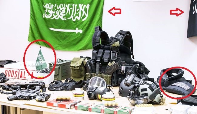 تصویر پرچم عربستان درکنار تجهیزات تروریستی در بلژیک