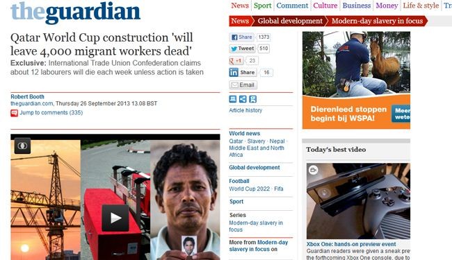 الغارديان: 44 نيباليا لقوا حتفهم في قطر بسبب سوء اوضاع العمل