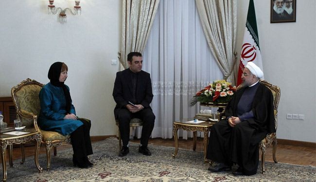 روحاني يستقبل اشتون ويؤكد حرص ايران على توثيق العلاقات+صور