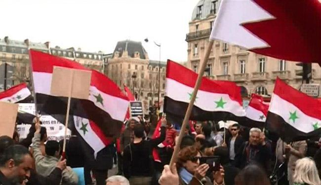 تظاهرة في باريس تضامنا مع دمشق وضد التدخل السعودي بالبحرين