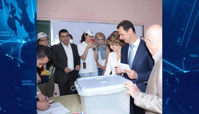 عکس بشار اسد و همسرش پای صندوق رأی