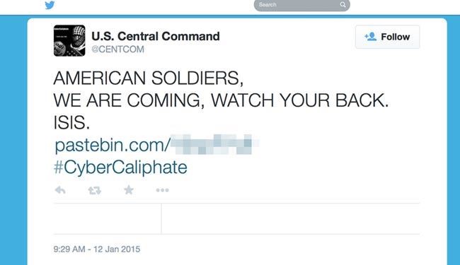 داعش تویتر ‌فرماندهی مرکزی ‌ارتش ‌آمریکا را هک کرد