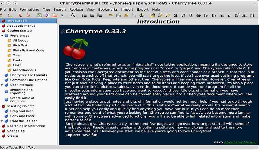 دانلود CherryTree 0.37.6 نرم افزار ویرایش متن