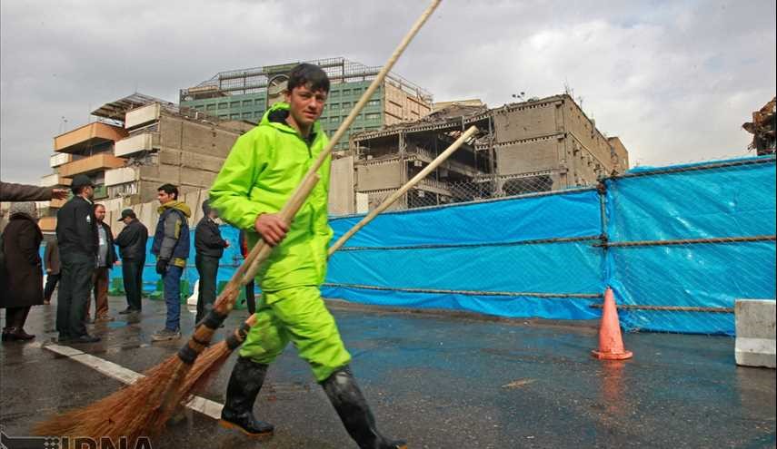 اعادة فتح شارع جمهوري اسلامي بعد 9 ايام من حادثة انهيار مبنى بلاسكو في طهران