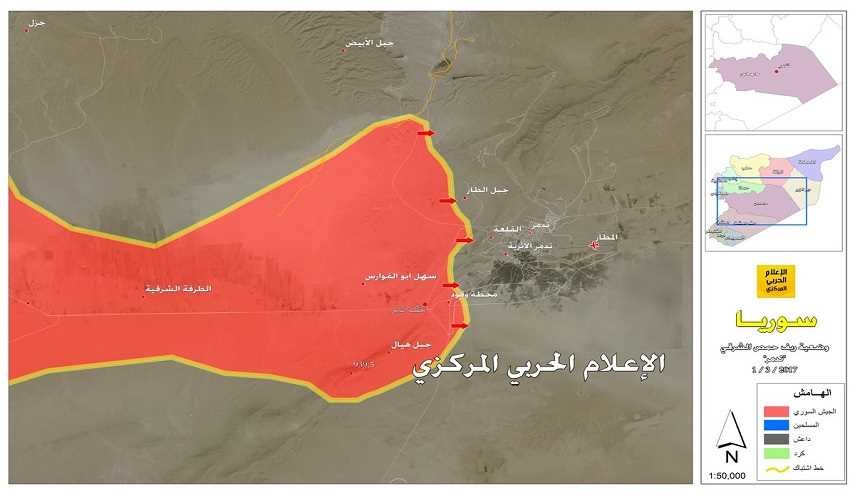 بالخريطة .. سيطرة قوات الجيش السوري وحلفائه على مثلث تدمر