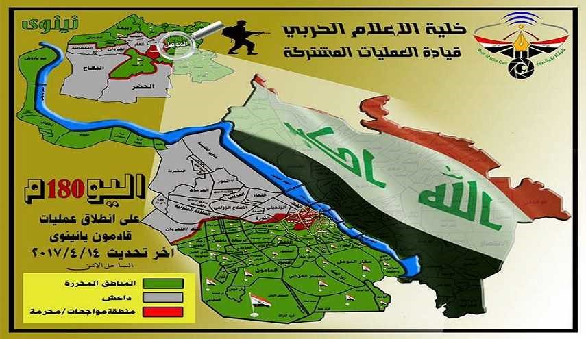 خارطة مناطق التحام القوات العراقية مع داعش في الجانب الايمن من الموصل