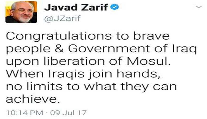 وزير الخارجية الايراني يهنئ بتحرير الموصل