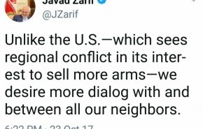 ظریف: آمریکا نفعش را در فروش سلاح می‌بیند و ما خواهان گفت‌گو هستیم