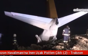 هواپیمای مسافربری ترکیه از باند خارج شد+ فیلم