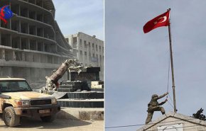شاهد: رفع علم تركيا في عفرين وتدمير تمثال كاوه الحداد !