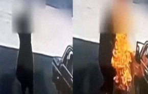 شاهد: عربي أشعل النار في نفسه داخل محطة وقود !!