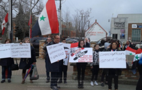 تظاهرات در تورنتو علیه حمله به سوریه همزمان با آغاز نشست «گروه 7» + عکس