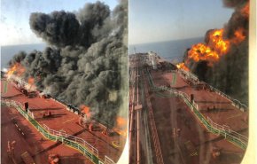اولین فیلم از حادثه انفجار دو نفتکش در دریای عمان 