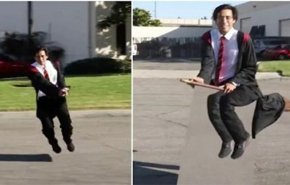 بالفيديو: أمريكي يطير على عصا مكنسة مثل 'هاري بوتر' 