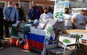 شاهد.. مساعدات روسية إلى مركز إيواء الحرجلة في ريف دمشق