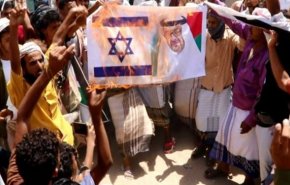 آتش زدن عکس بن زاید در تظاهرات همبستگی با فلسطین در جنوب یمن
