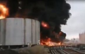 آتش‌ سوزی در انبار نفت لوهانسک+ویدیو