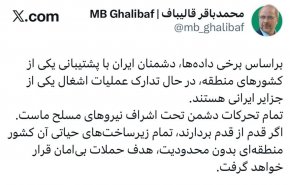 قالیباف: پاسخ به تعرض علیه جزیره ایرانی، بی‌امان خواهد بود