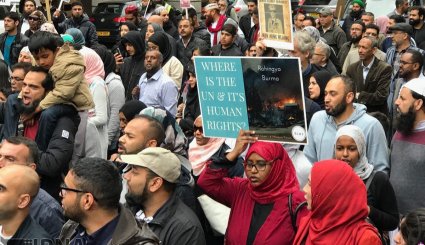 تظاهرات مسلمانان مقیم لندن علیه خشونت های اخیر در میانمار + تصاویر