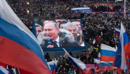 همایش انتخاباتی پوتین در ورزشگاه جام جهانی 2018 + تصاویر