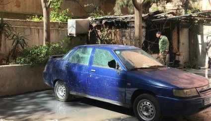 تصاویر آثار اصابت راکت به خیابان فارس الخوری در محله العباسیین دمشق