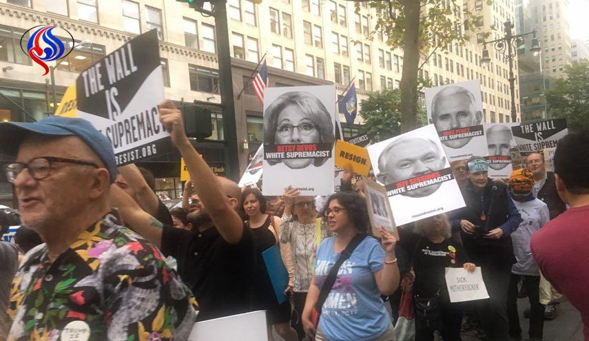 تظاهرات آمریکایی ها در اعتراض به حضور ترامپ در سازمان ملل